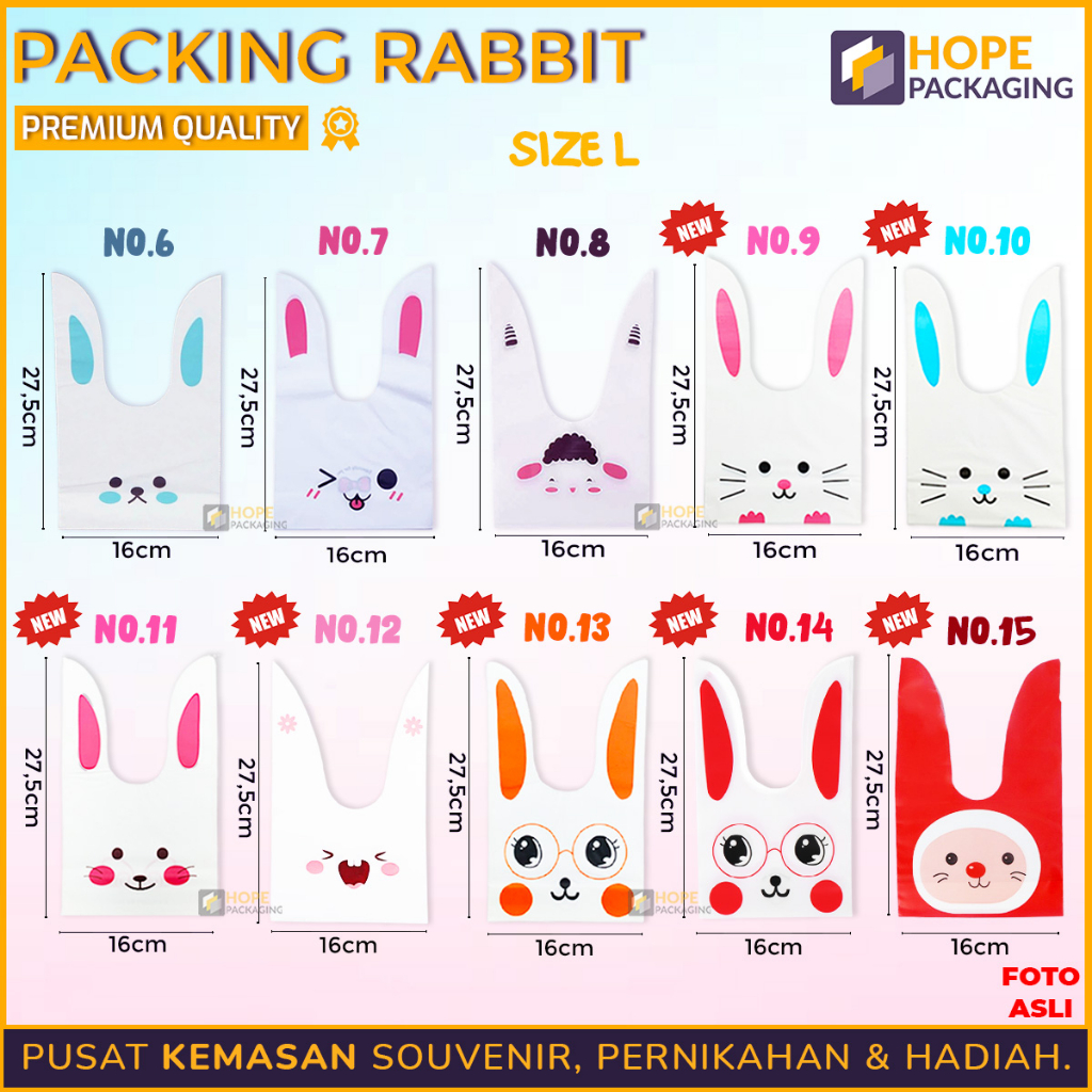 [5 PCS] Spesial Packing Rabbit Ear Uk.L Plastik Cookies Kemasan Kue Lucu Packaging Bunny / Lebaran / idul fitri /  ultah happy birthday