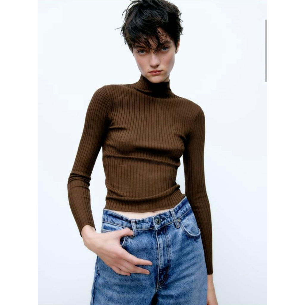 Zara Mockneck Ribbed Top