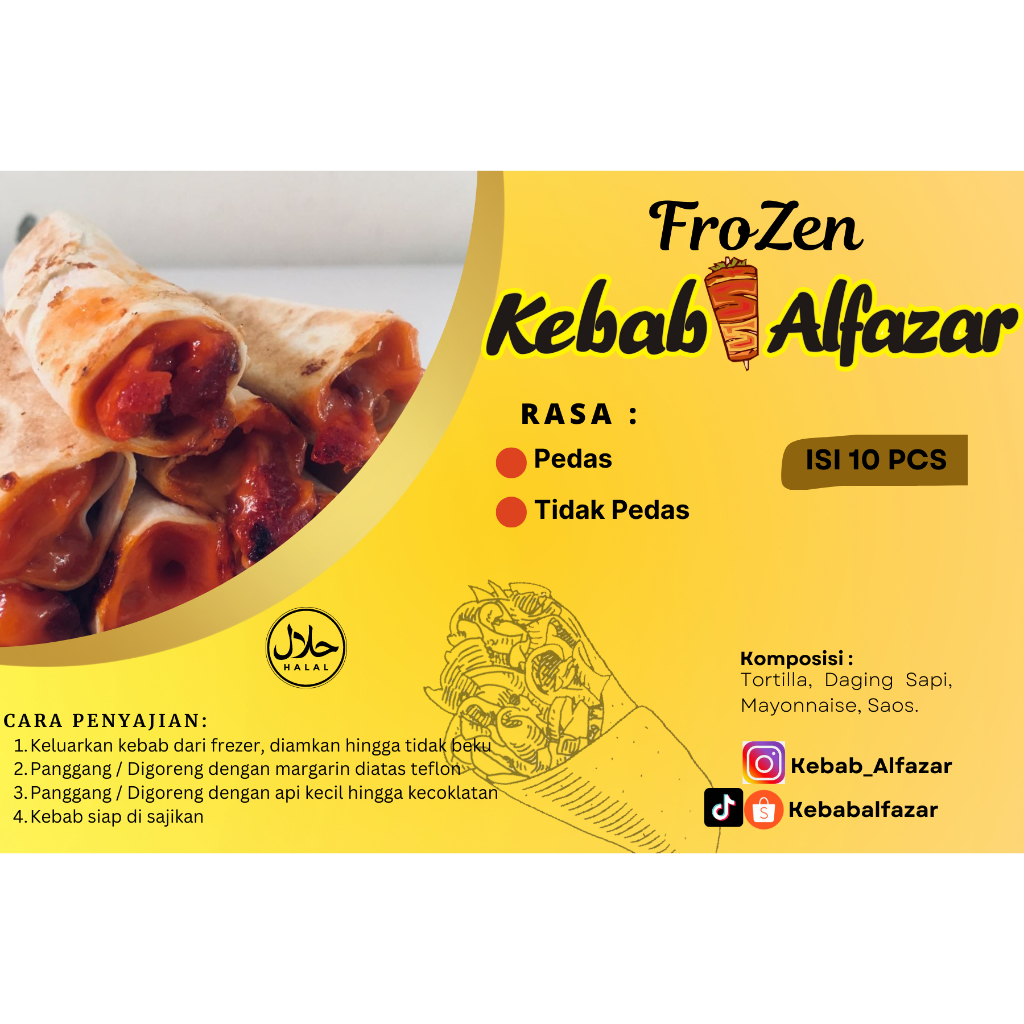 

Kebab Frozen Alfazar PREMIUM Ori/Pedas/Mix isi 10 pcs