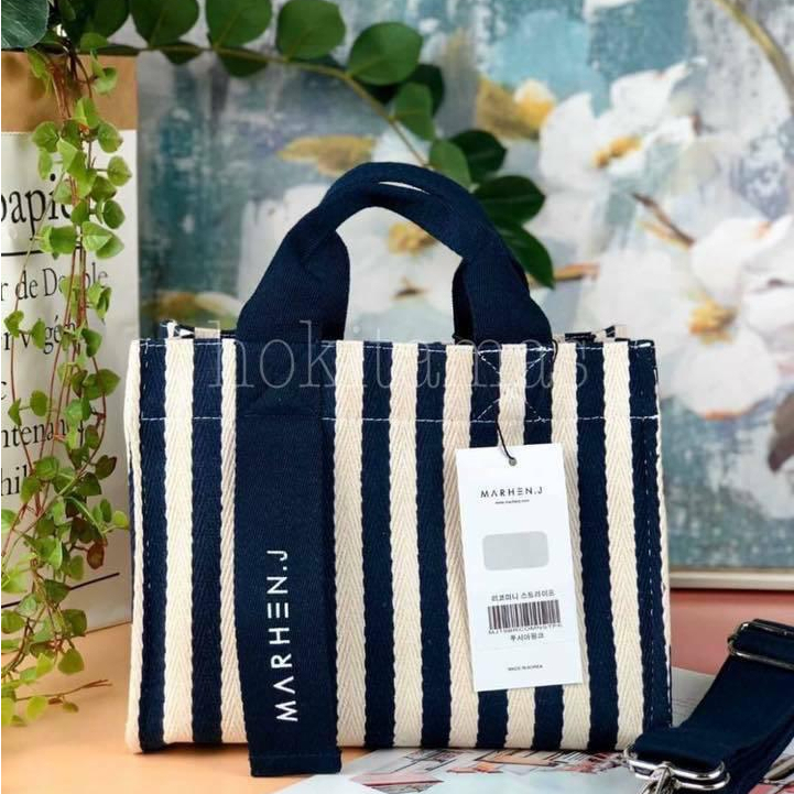TAS SELEMPANG WANITA GARIS BERWARNA BAHAN KANVAS