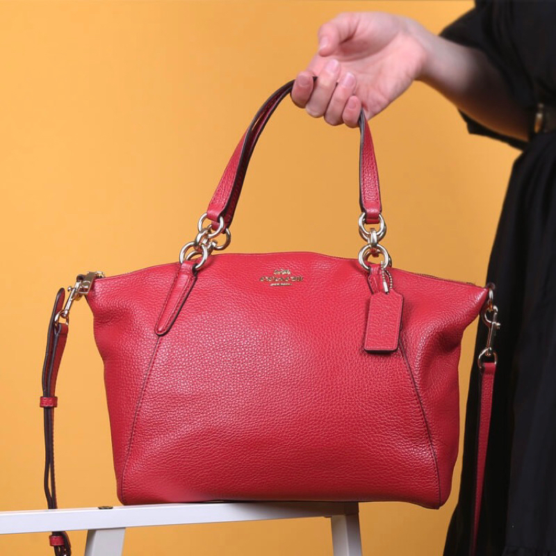 COACH Small Kelsey Pebbled Leather Satchel Tote Top Handle Bag / Handbag with Crossbody Strap