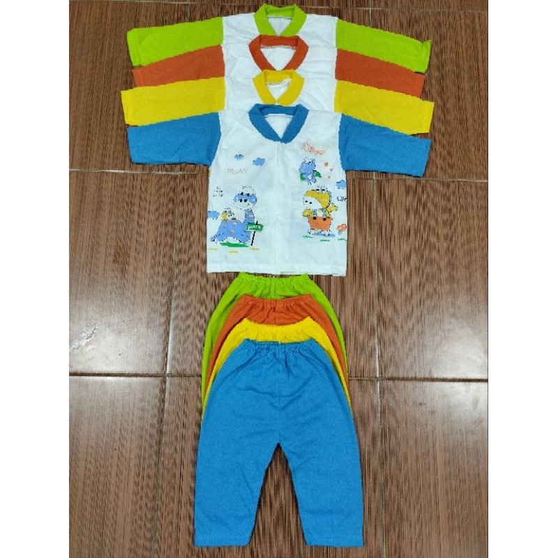 Setelan Baju Bayi Piyama Bayi Lengan Panjang Kancing Depan Motif Dino Usia 0-12 Bulan