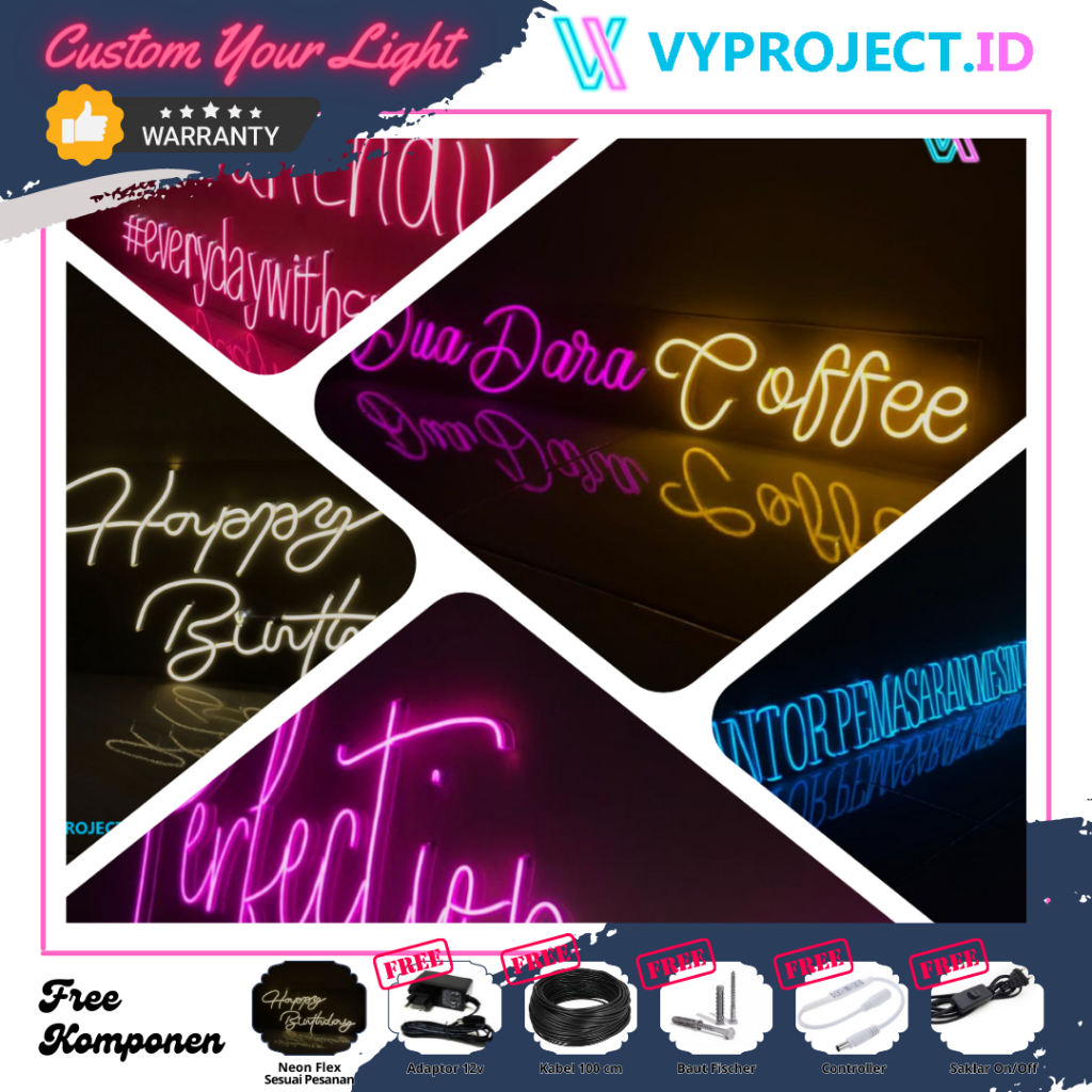 Lampu Hias / Neon Flex Sign Custom 4-10 Huruf / Lampu Hias Custom
