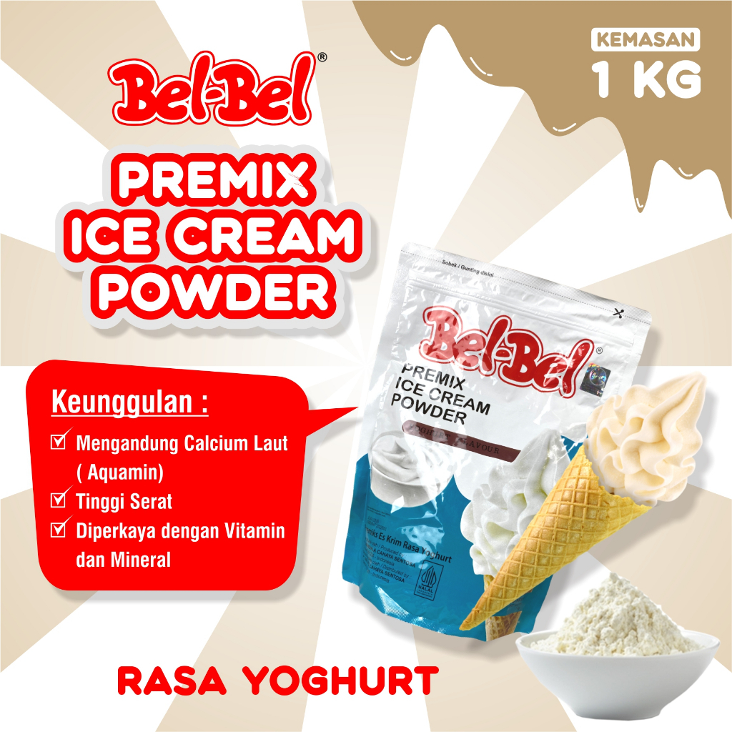 

Soft Ice Cream Belbel Rasa Yogurt Kemasan 1 Kg | Bubuk Ice Cream BPOM | Halal