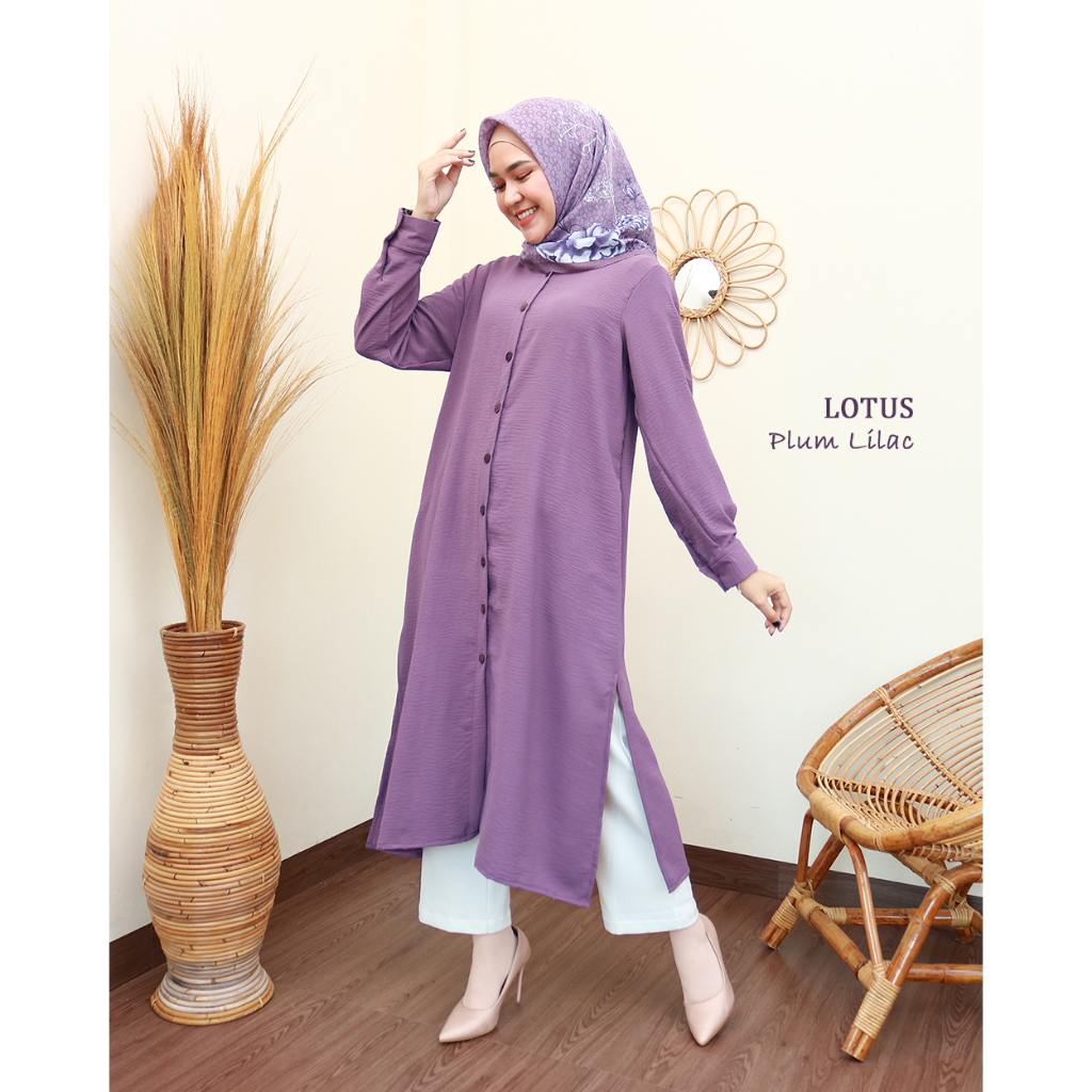 LOTUS Midi Dress Kancing Batok- Pakaian Wanita Terbaru by Hijab Mamah icis