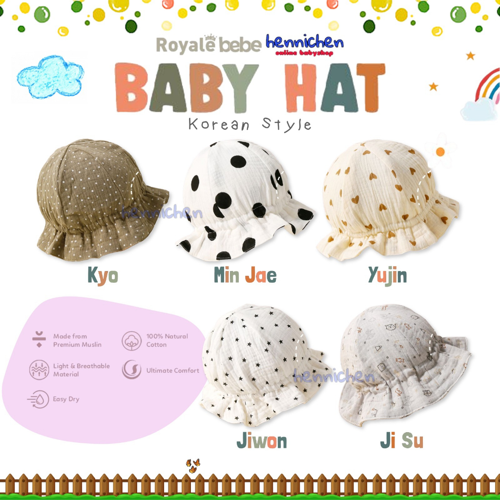 ROYALE BEBE KOREAN STYLE HAT TOPI KYO / MINJAE / YUJIN / JIWON / JISU BABY HAT TOPI BUNDAR ANAK LUCU 6 BULAN - 2 TAHUN