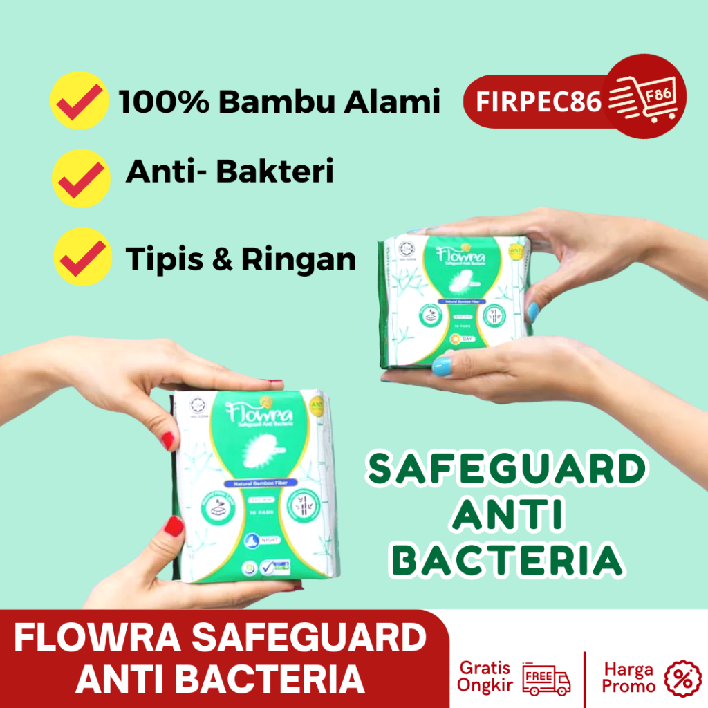 Flowra Safeguard Night 320 mm, Pembalut Serat Bambu, Anti bacterial