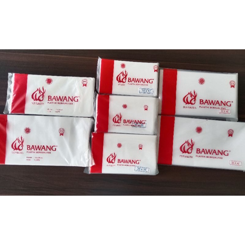 

Plastik PE Bawang tebal 03 uk. 10x17 (1/4 kg), 12x25 (1/2 kg), 15x30 (1 kg), 18x35 (2 kg), 20x35 (3 kg), 25x40 (4 kg), 30x45 (5 kg)