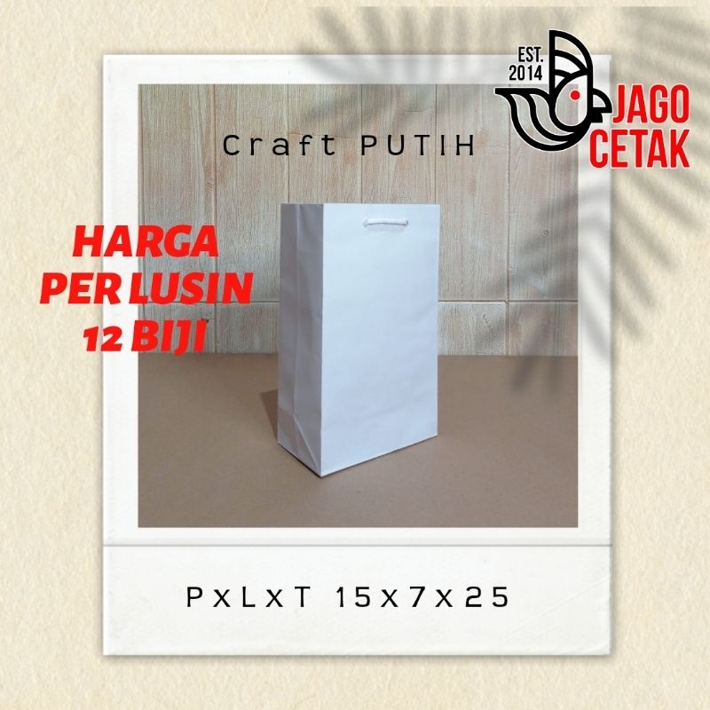 

Bag Putih(12Biji) 15x7x25 Craft paperbag goodie bag taskecil souverir tas putih rustik paper bag surabaya