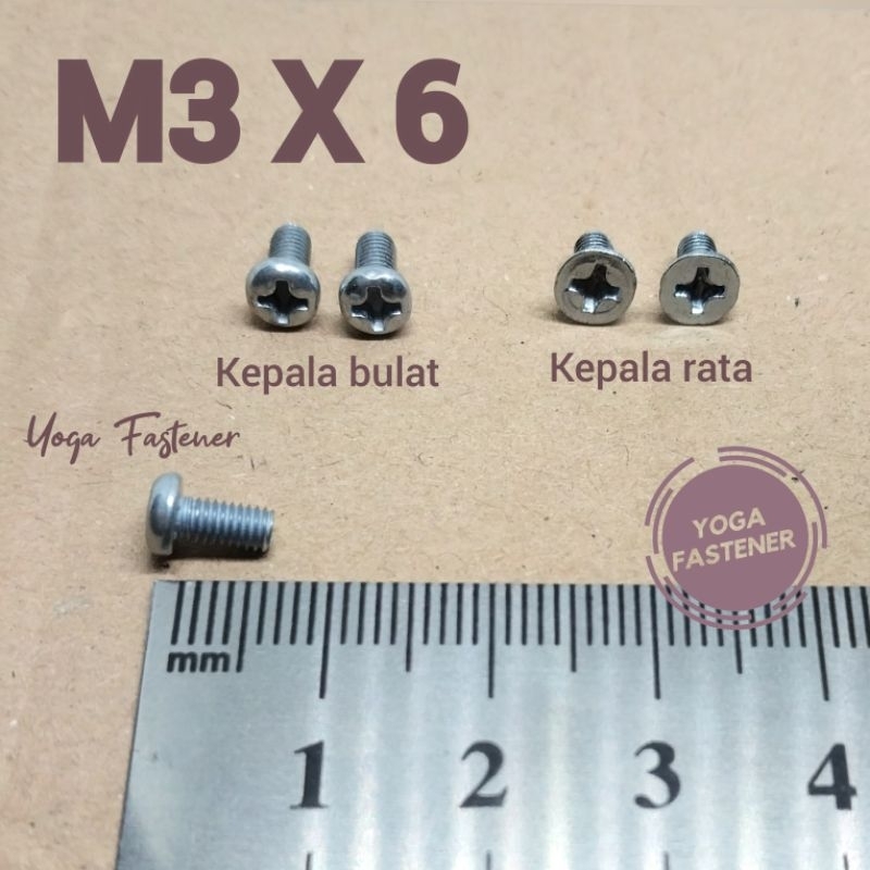 100 pcs baut M3 x 6 kepala bulat atau kepala rata baut elektronika