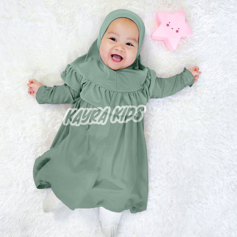 Baju Gamis Anak Perempuan 0-3 tahun Baju Muslim Bayi Free Jilbab Dress Lebaran