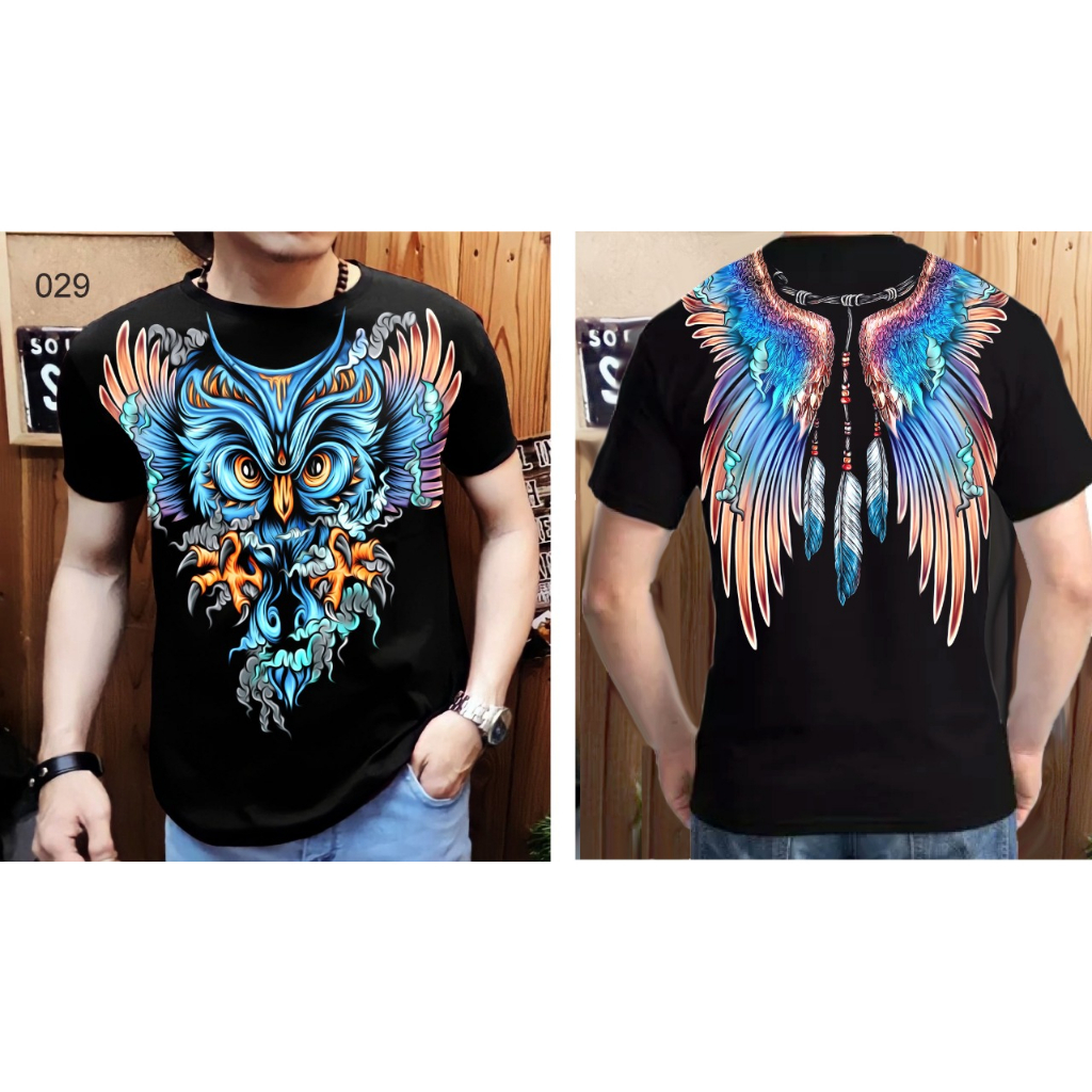 kaos distro pria  T-shirt motif burung hantu owl batik