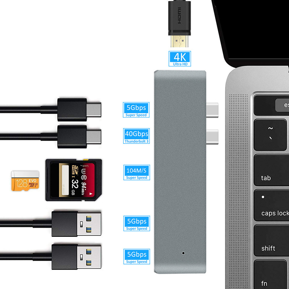 Tj Box Converter 7 In 1 Two USB type C Hub To Multi HDMI Adapter