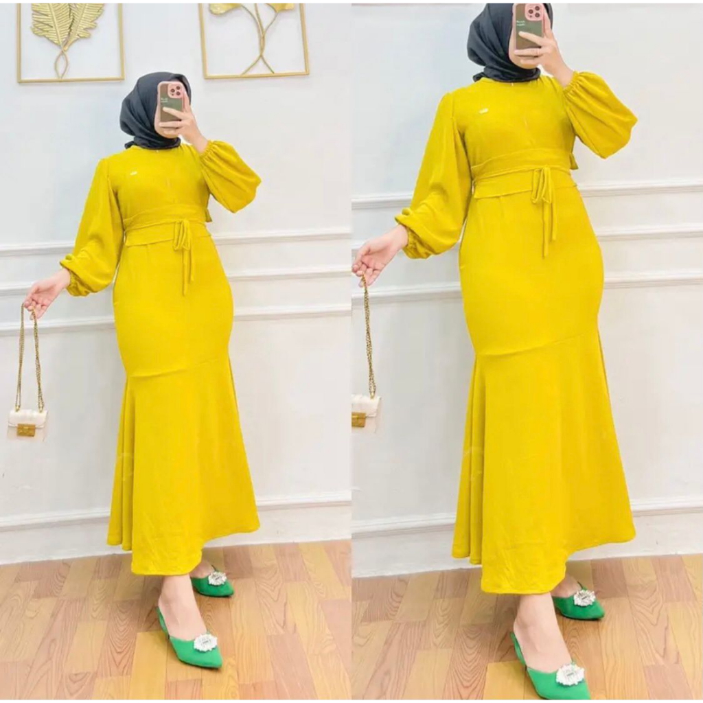 ALUNA DRESS BAHAN CRINKLE FIT TO XXL ( LD 100-120 CM ) / Gamis Kondangan / Dress Pesta / Baju Muslim Wanita Terbaru 2023