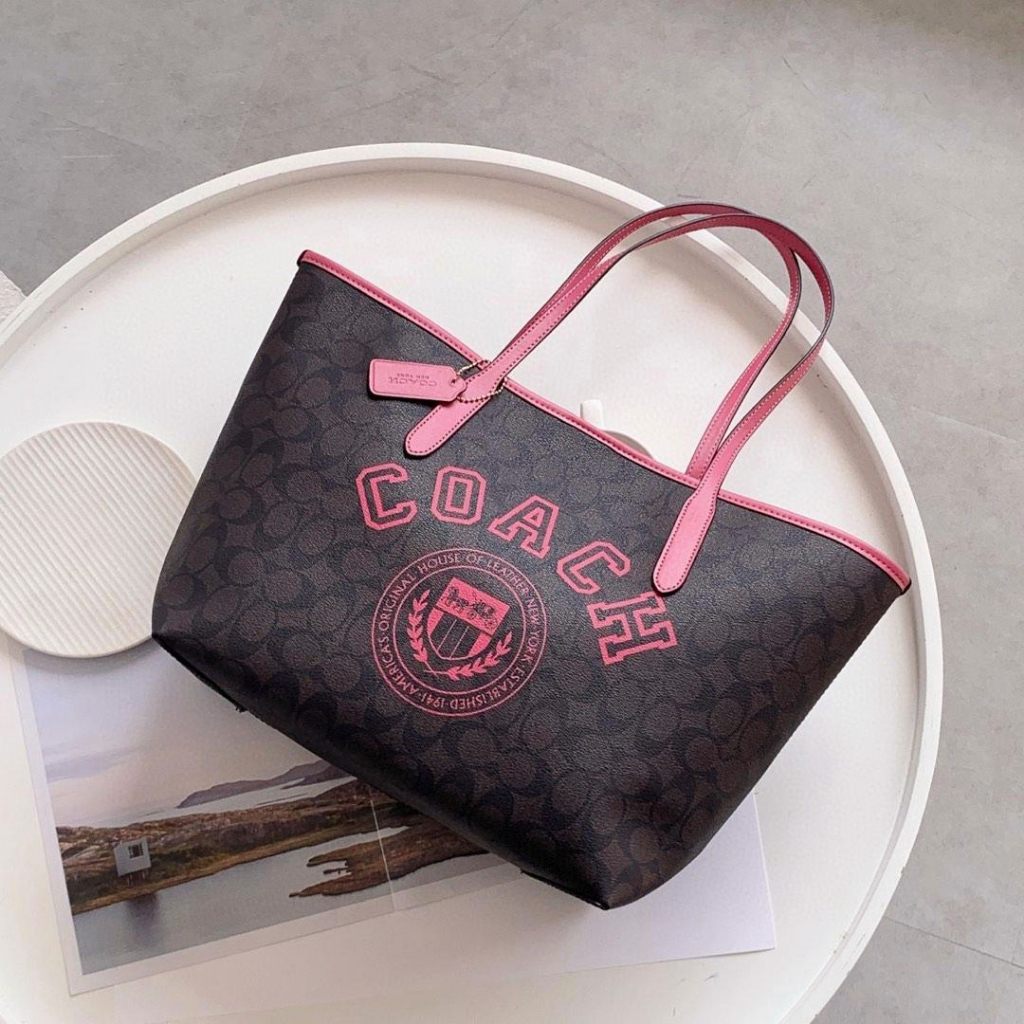 Coach City Tote In Signature Canvas with Varsity Motif CB869