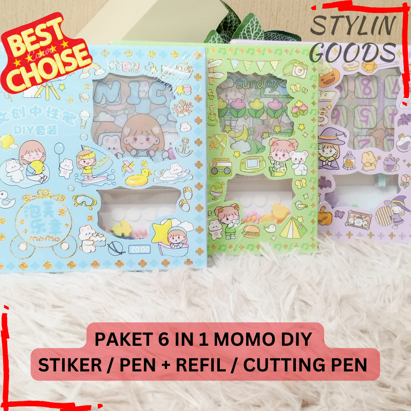 

PAKET 6 IN 1 STIKER DIY MOMO STIKER 2 PEN + REFIL 1 CUTER PEN TEMPELAN ANIMAL BOX STIKER TERBARU TERMURAH BISA COD