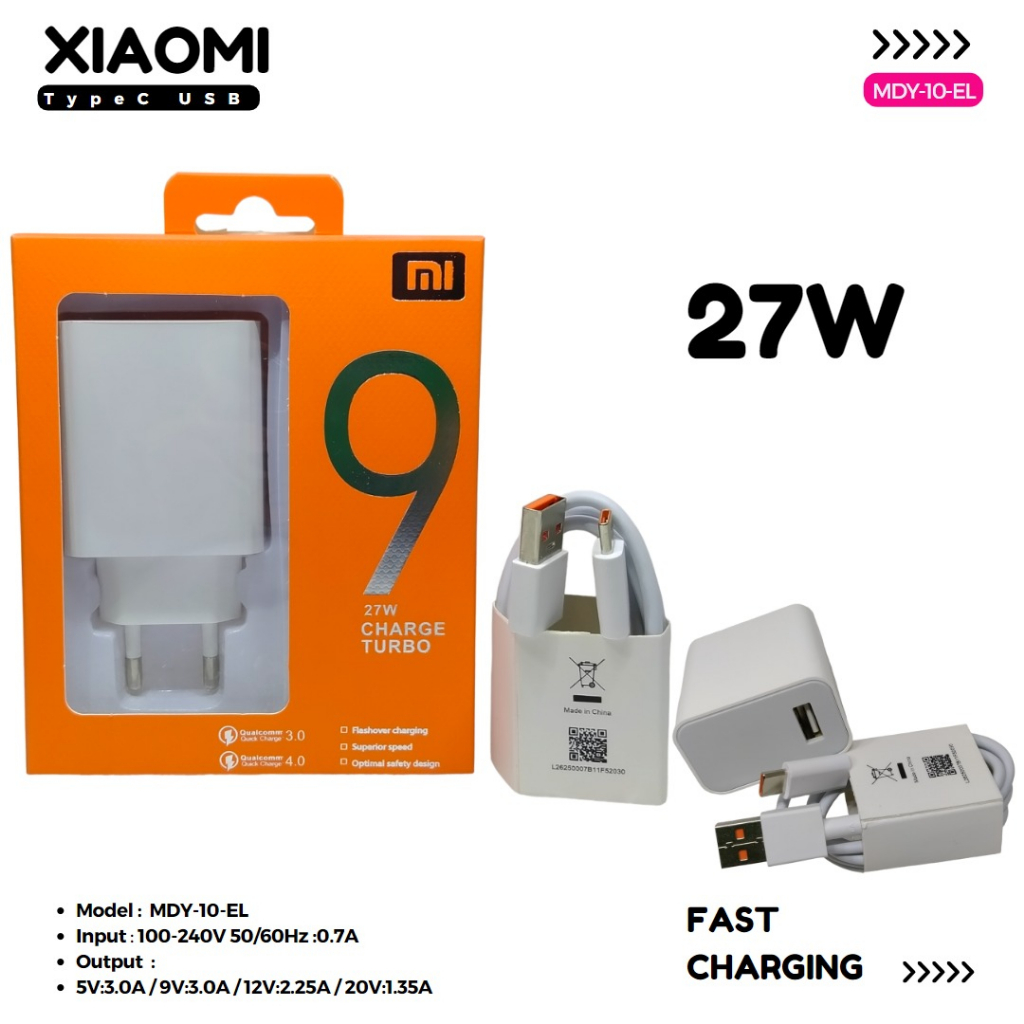 Charger XIAOMI MI 9 MDY-08-EH  27W TURBO | Charger Mi Fast Charger QC 4.0 turbo USB Type C Original DISTRIBUTOR  Charger Xiaomi