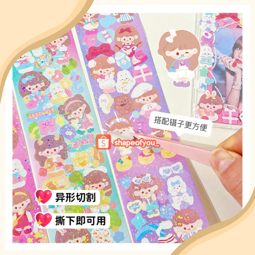 Sticker Momo Roll Tape Glitter Viral Motif Koreaa Kartun Panjang 35cm Waterproof Premium