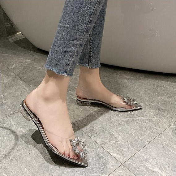 FD Sandal Transparant Hak Kaca Wanita Import Sendal Bening Elegent Model Terbaru DI-074