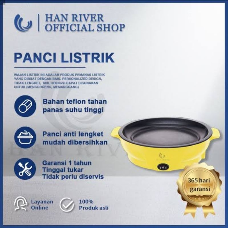 panci pegorengan listrik hanriver garansi resmi 1tahun/ pan teflon listrik 600w / panci listrik / teflon listrik/wajan grill pan listrik / bbq portable