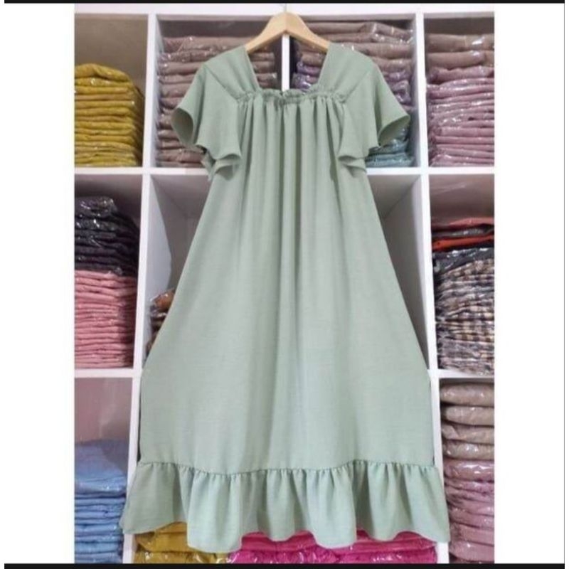 Daster Crinkle Laura / Daster Fuji Crinkle Dress Crinkle Airflow Premium Polos / Daster gamis Crinkle Airflow dress Crinkle lengan 3/4 Polos