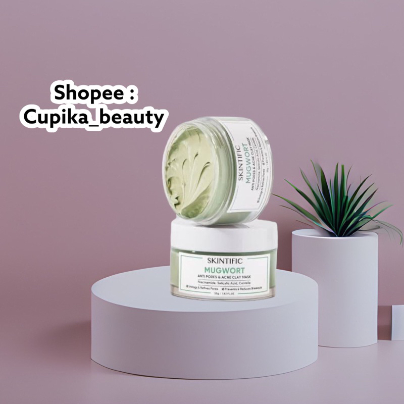 SKINTIFIC MUGWORT CLAY MASK POT 55 GR - SKINTIFIC MASKER WAJAH MUGWORT ACNE CLAY MASK - MASKER ACNE