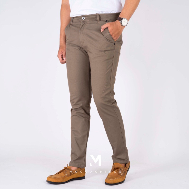 Long chino pants Stone ( Size Up To 38 ) slim fit stretch / premium