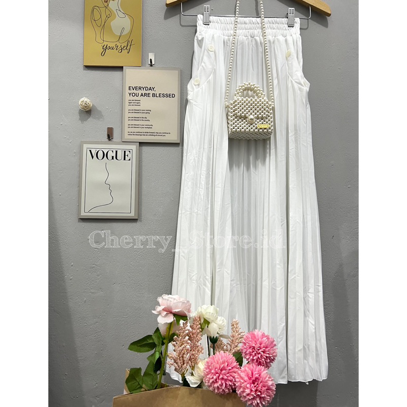 Cherry_KD03 Rok plisket pocket wanita / rok panjang wanita / rok wanita korean style