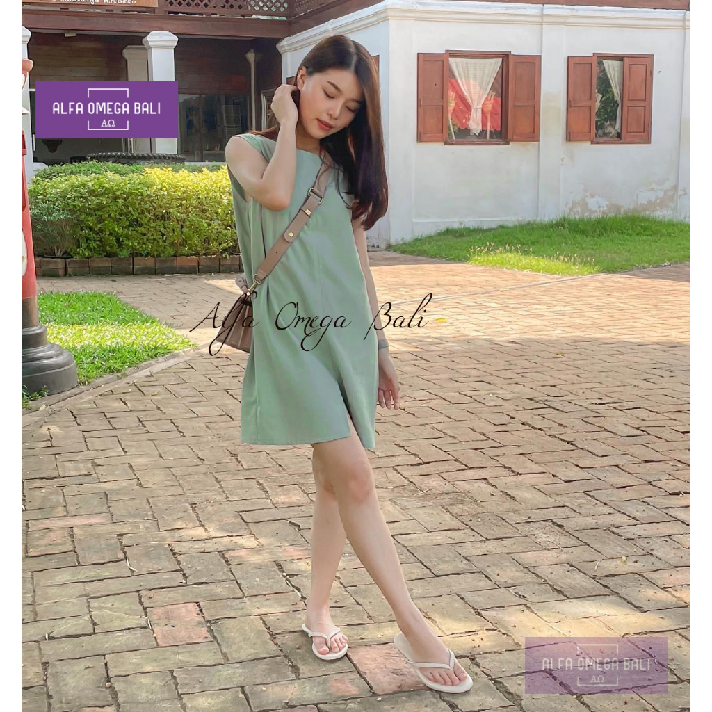 Linen Dress Kasual longgar  lengan pendek Wanita baca deskripsi sebelum pesan / Daster Linen Midi Bela Depan Tengah