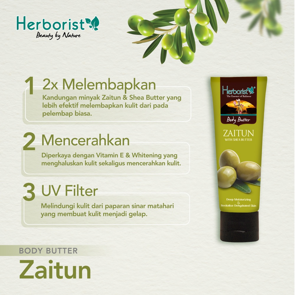 HERBORIST Body Butter Indonesia / 80g / With Shea Butter / Strawberry Sorbet Frangipani Chocolate Coconut Zaitun Matcha Milk Mango Banana / Deep Moisturizing Brightening Glowing Melembabkan Mencerahkan / Skincare Care Lotion Gel Scrub Peeling Kulit Tubuh