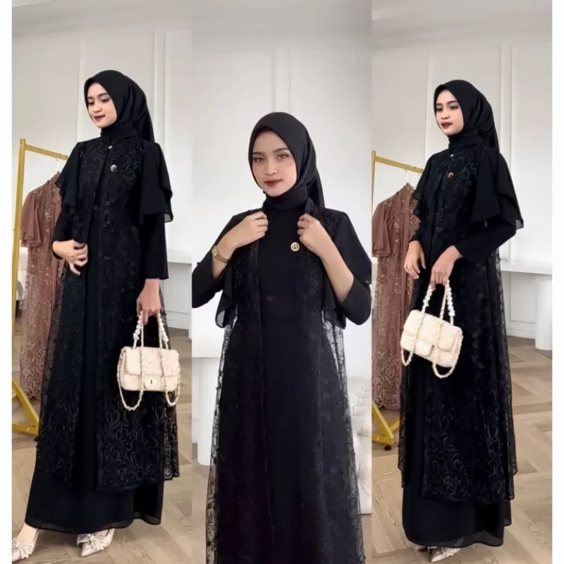 GEORGINA DRESS SET OUTER CERUTY MIX BRUKAT/GHINA SET/GAMIS PESTA KONDANGAN TERBARU/DRESS MODERN KEKINIAN/FAR MOSLEMSTORE