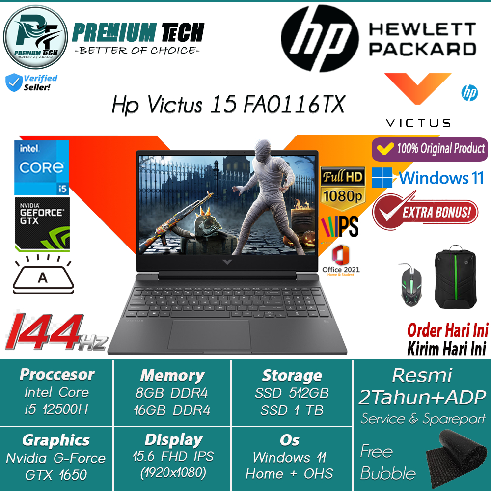 Laptop Gaming Hp Victus 15 FA0116TX Intek i5 12500H 16GB 512GB NVIDIA GTX1650 15.6 FHD IPS 144HZ Windows 11 OHS