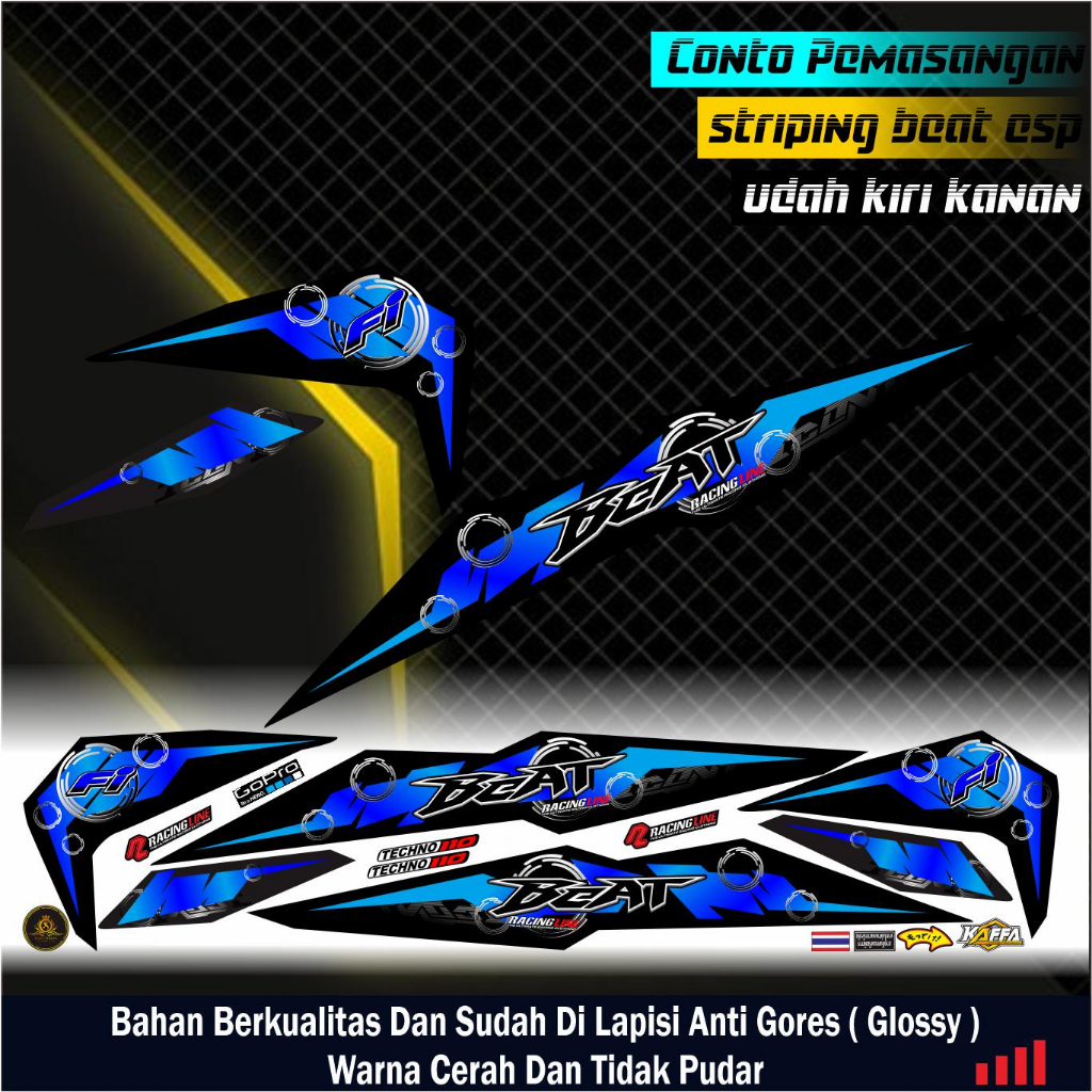 Sticker Striping List Variasi Beat ESP/Street - Striping Variasi Beat ESP Hitam  List Biru Muda