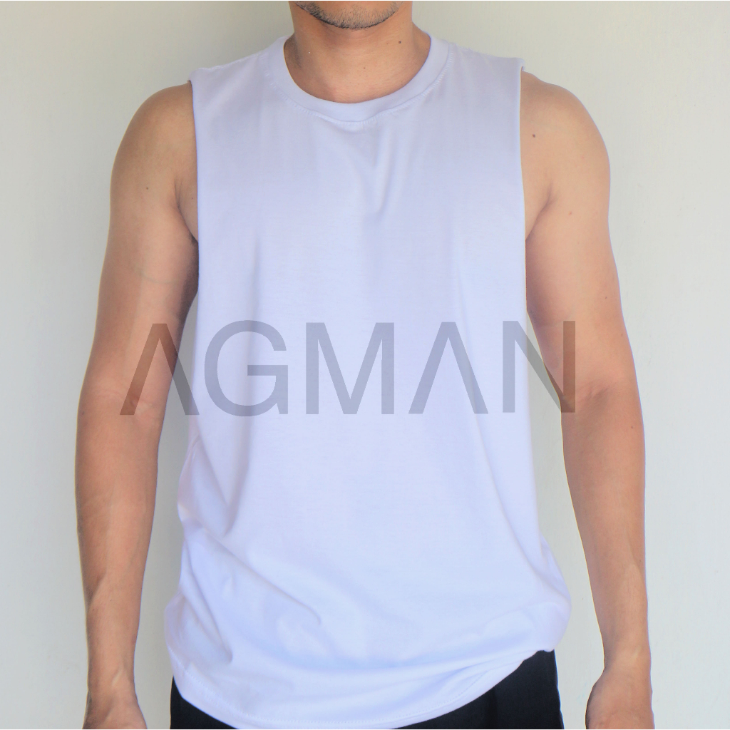 AGMAN Tank Top Low Cut Kaos Gym Fitness Pria Olahraga Nyaman Basic Polos Nyaman