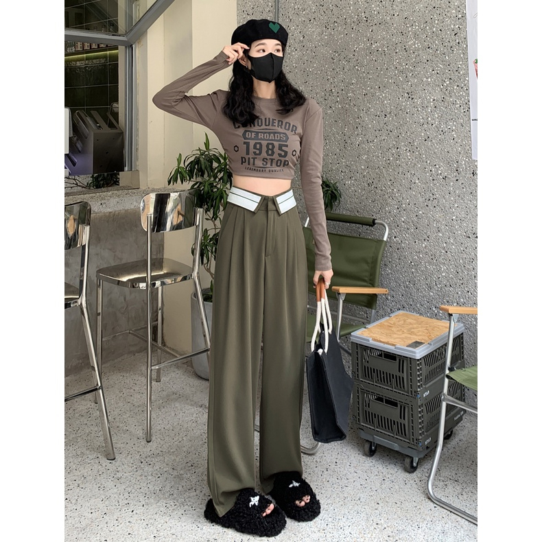 Korean Style Celana Kulot Highwaist Loose Celana Panjang  Hitam Celana Wanita Straight Pants