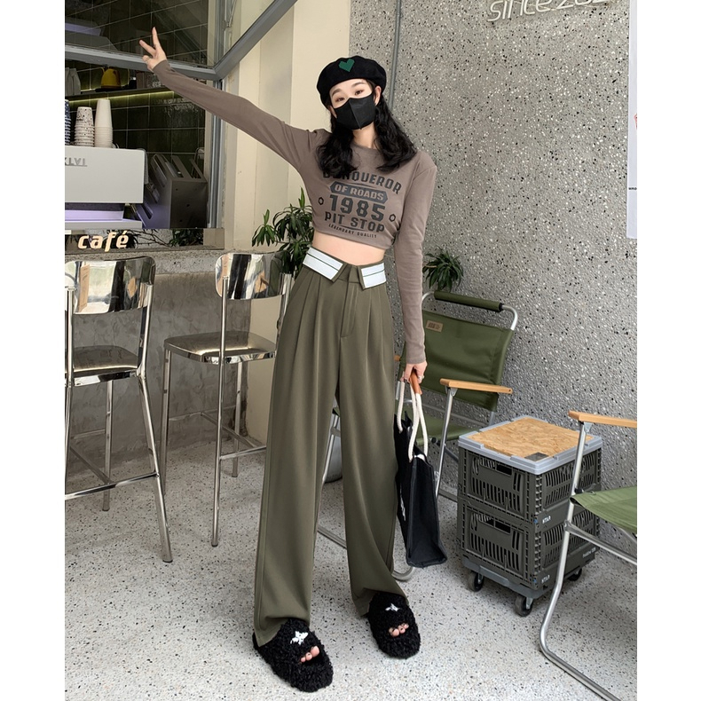 Korean Style Celana Kulot Highwaist Loose Celana Panjang  Hitam Celana Wanita Straight Pants