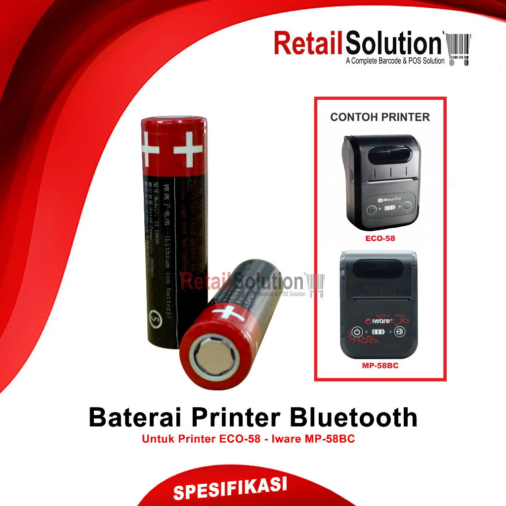 Battery Baterai 18650 Printer Thermal for ECO80 ECO-80 MP58C MP58BC