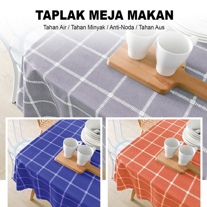 Taplak Meja Anti Air Motif Kotak-Kotak Bahan PEVA Air Taplak Meja Anti Air 120x152 Cm Meja Ruang Makan Tamu Premium