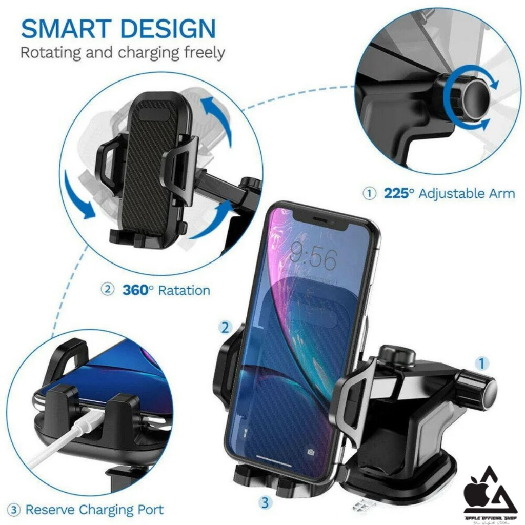Black Carbon Car Holder HP Long Neck SH-3100 Bracket Stand Suction Cup Automatic Lock 360 derajat Telescopic Teleskopik Phone Holder Dashboard Gps Maps Waze Mobil Universal Karbon Hitam Leher Panjang Leher Angsa Multifungsi