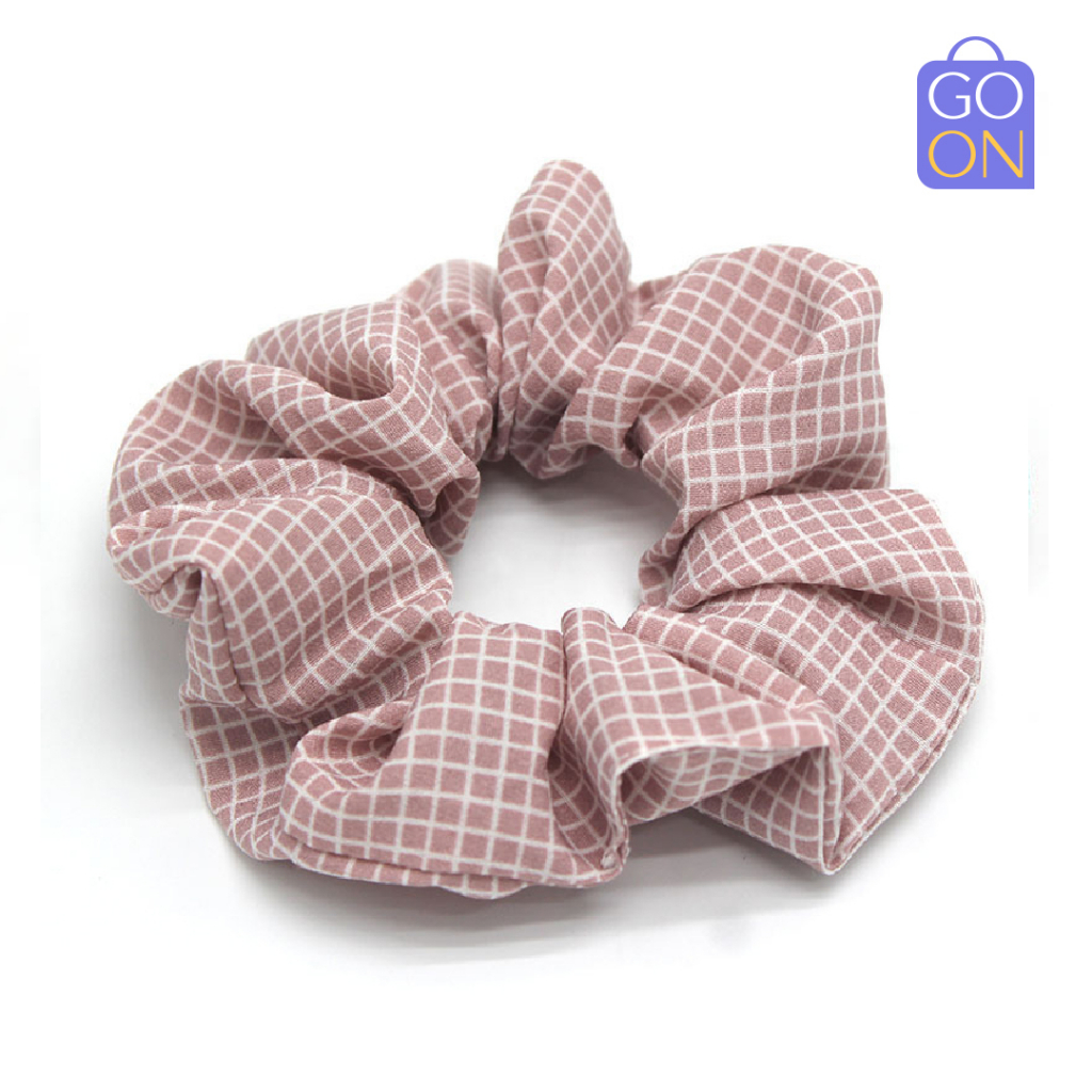 GO ONLINE Scrunchie Pola Kotak - Kunciran Ikat Rambut Korea Cepol Hijab / Jilbab [ Gratis Ongkir / Cod ]