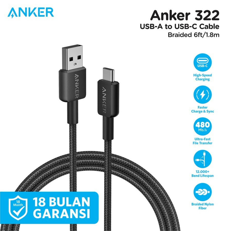 Anker 322 USB-A to USB-C Kabel Data Cable 6ft 1.8m Braided - A81H6