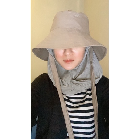 TOPI BUCKET WIDE selebgram aksen tali TOPI BUCKET MUSLIMAH CEWE WANITA BOLAK BALIK 2 WARNA TALI PANJ