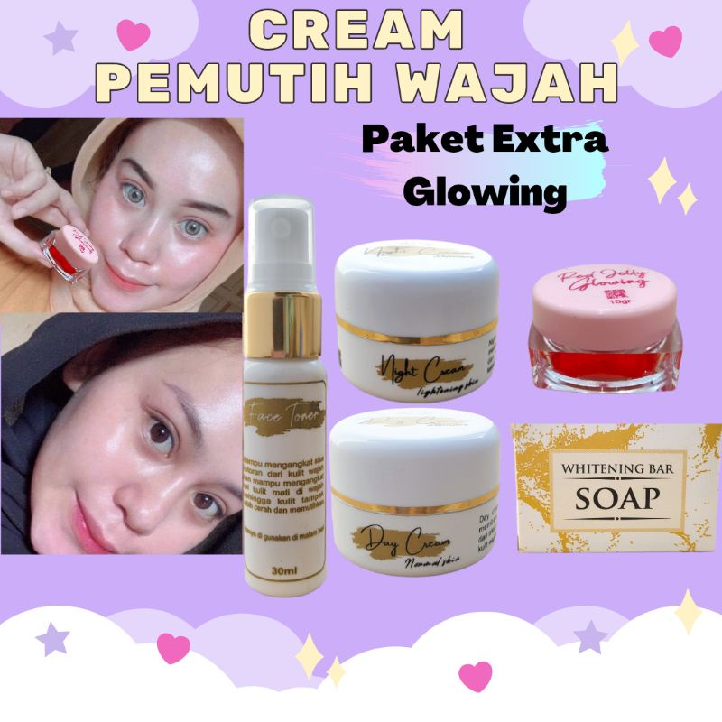 PEMUTIH WAJAH(PAKET EXTRA GLOWING + RED JELLY)CREAM PEMUTIH WAJAH/SKINCARE/PEMUTIH/CREAM WAJAH