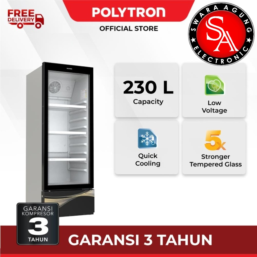 Kulkas Showcase 3 Rak 230 Liter Polytron Type: SCN 187 (Khusus Daerah Medan)