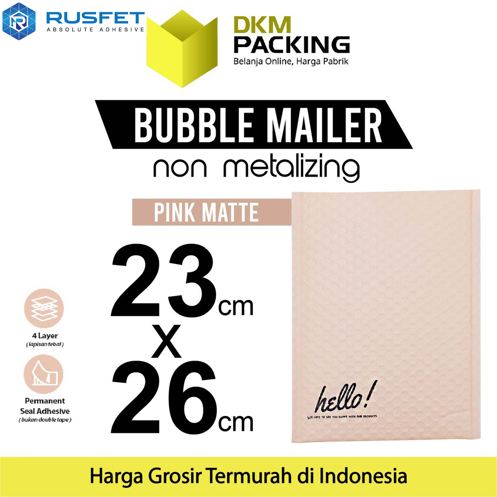 

AMPLOP BUBBLE WRAP PINK 23x26cm RUSFET ENVELOPE BUBBLE BAG MAILER PREMIUM TERMURAH / SATUAN