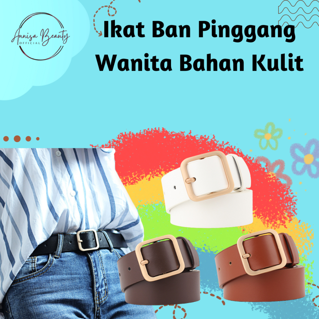 Ikat Pinggang Wanita Kulit Gaya Boho Vintage dengan Gesper Metal