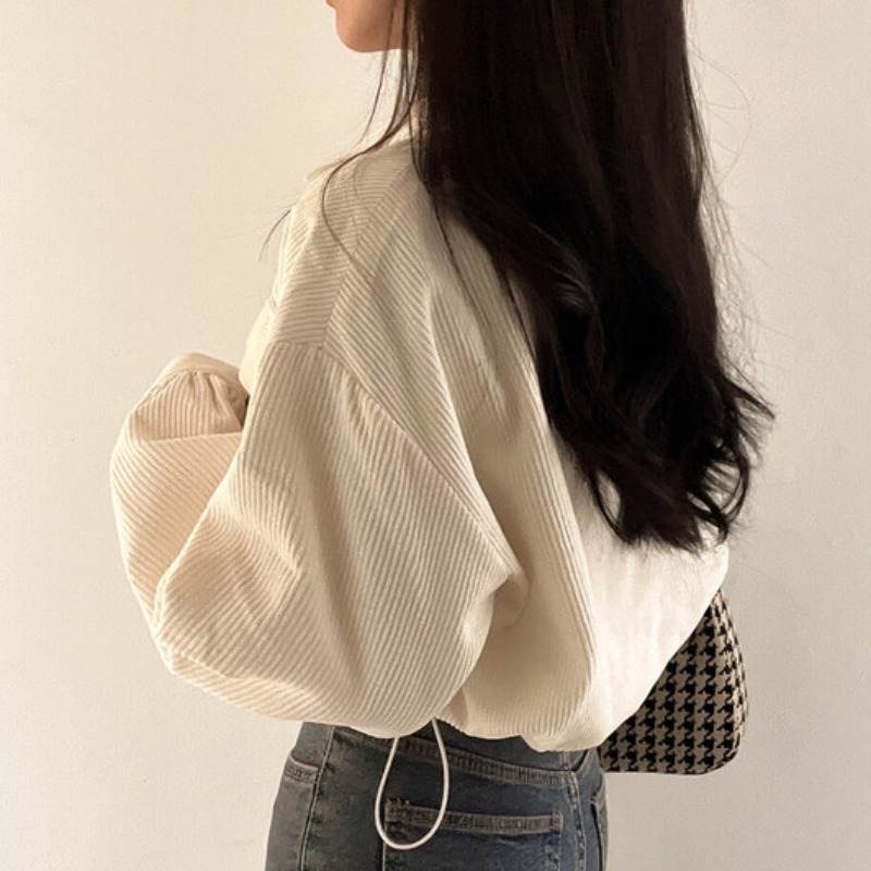 Korean Style Jaket Wanita Terbaru Lengan Panjang Corduroy Outer Crop Jacket