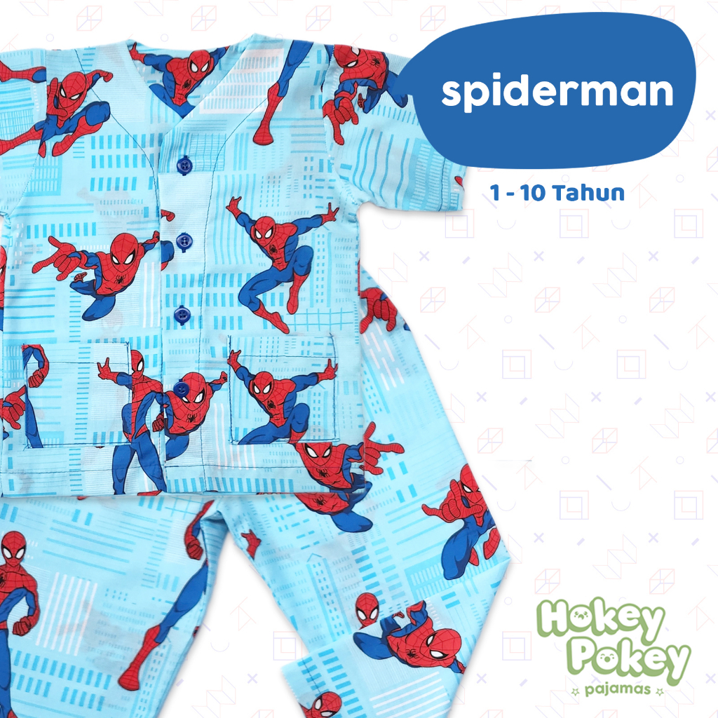 Setelan Baju Tidur Piyama Anak Laki Laki Tanpa Kerah Motif Spiderman