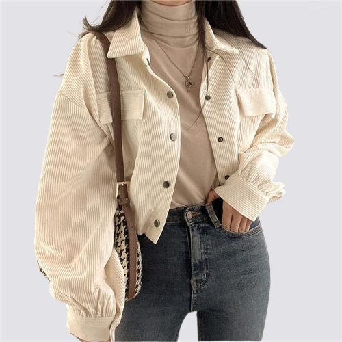 XIAOZHAINV Jaket Corduroy Wanita Korean Style Crop Top Lengan Panjang 0776