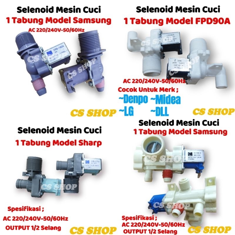 SELENOID WATER INLET VALVE UNTUK MESIN CUCI 1 TABUNG FULL MERK LENGKAP